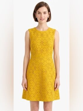 J. Crew Yellow Jacquard Eyelet Dress Size 0